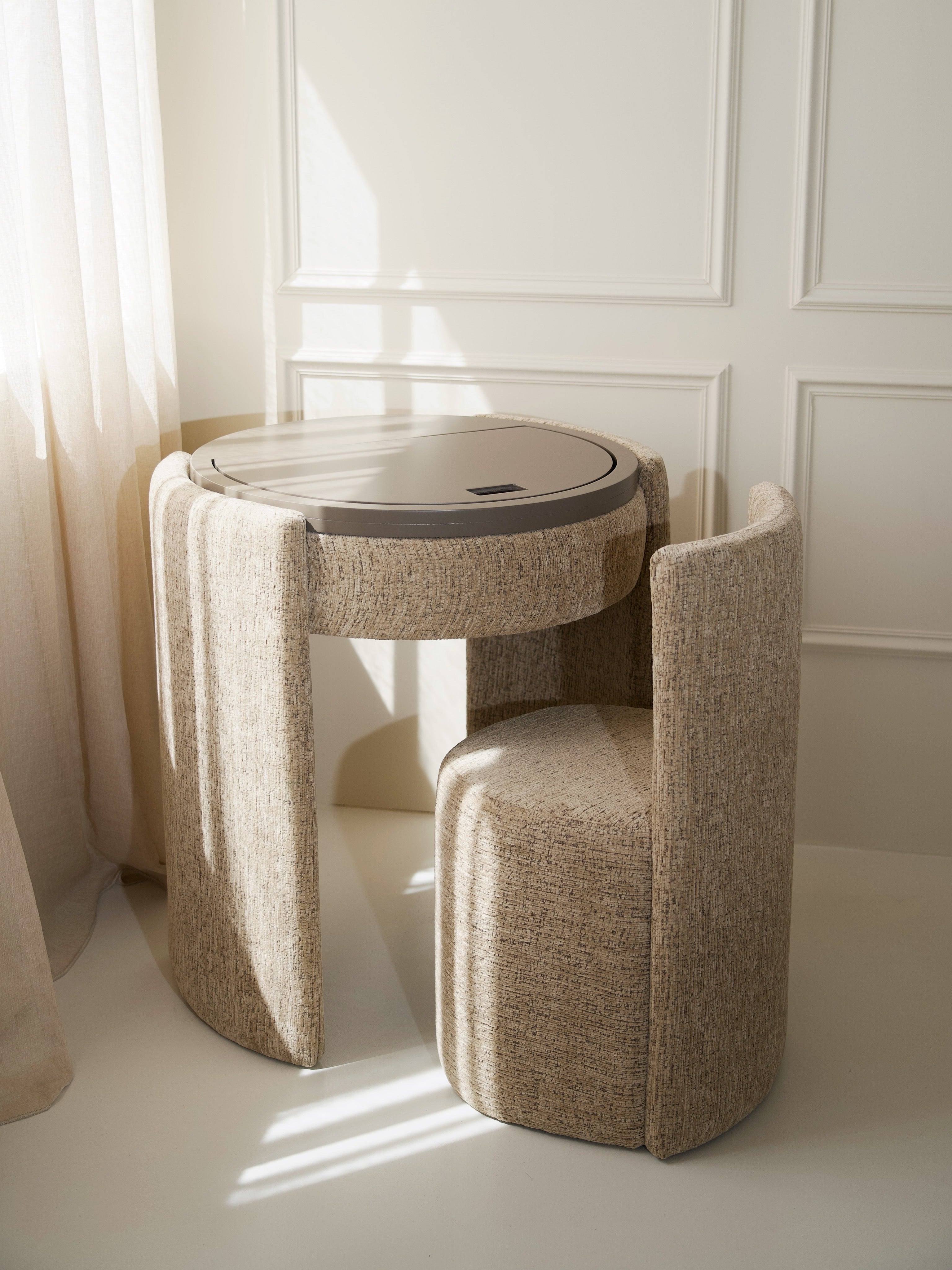 YOME Vanity Table - Taupe - Luxe ronde make-up tafel