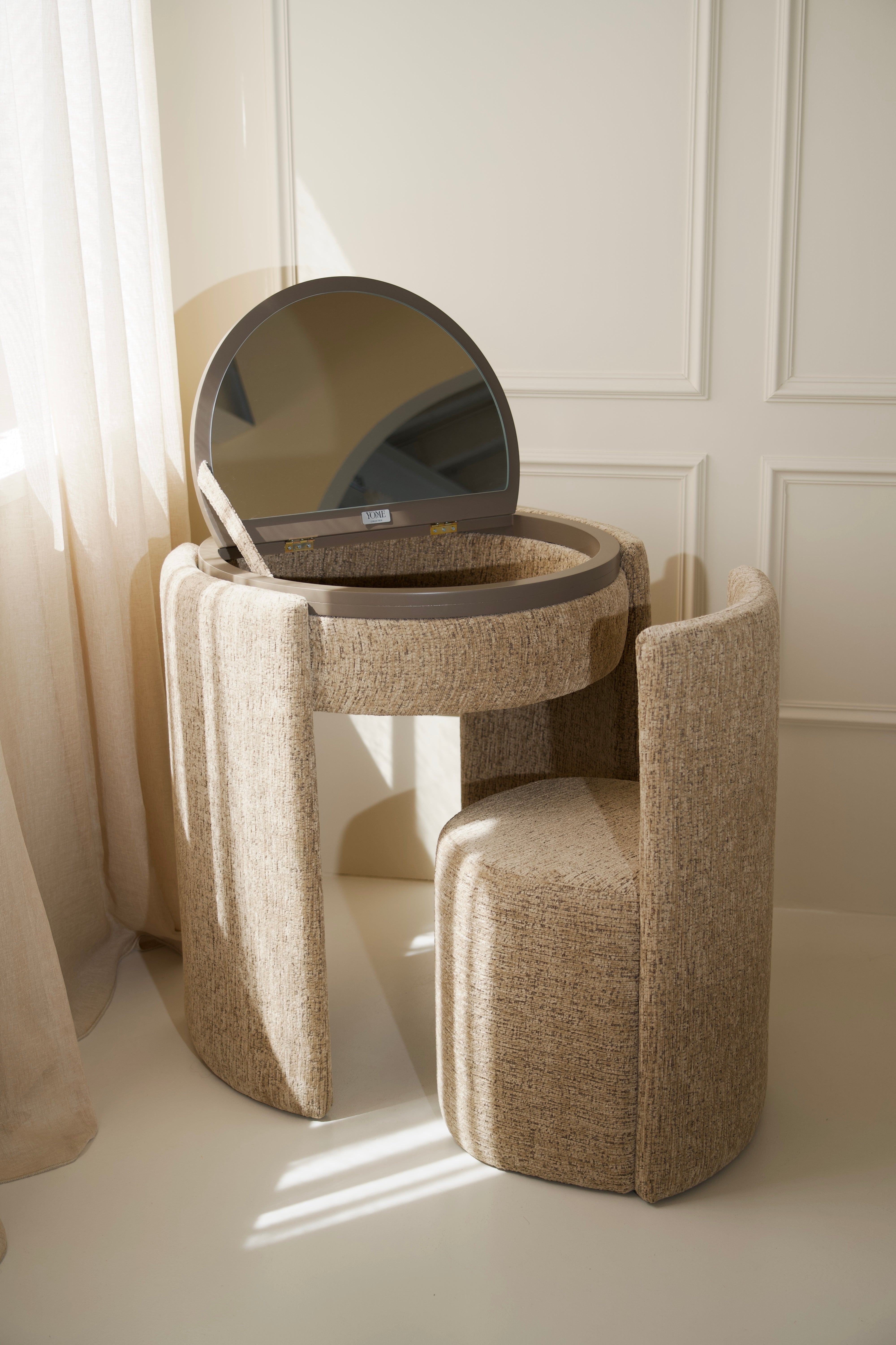 YOME Vanity Table - Taupe - Luxe ronde make-up tafel